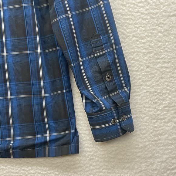 Kuhl Shirt Mens Medium Blue Button Down Eluxor Plaid Outdoor Hiking Lumberjack - Picture 6 of 11